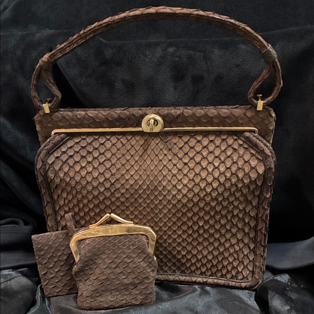 Ultra rare Loewe 1864 python handbag set 1950s